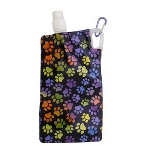 Colorful Paws Graphic Collapsible Water Bottle With Key Ring Bag Clip